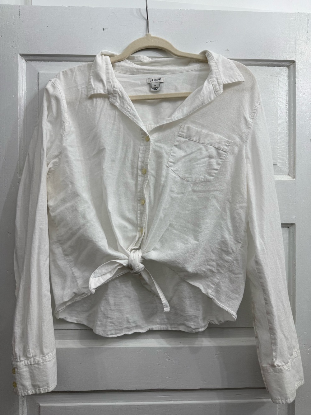 J. Crew White Tie-Front Button Down Shirt